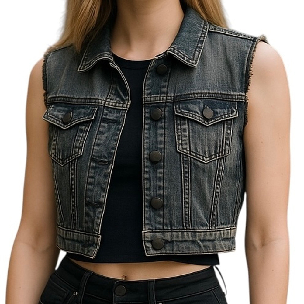 Streetwear Society Y2K Cropped Denim Vest SMALL